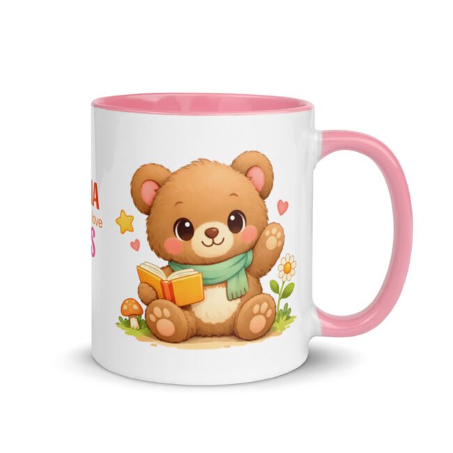 white-ceramic-mug-with-color-inside-pink-11-oz-right-6a6cac08a6f77.jpg Azalia | Fairytale Reading Bear Collection Premium Mug