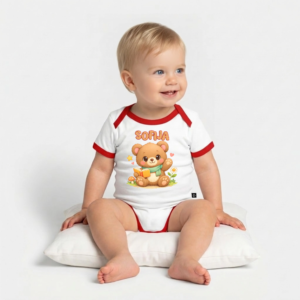 Organic Baby Bodysuit  "Sofija" White/Red | Fairytale Reading Bear - Azalia Kids<span> - </span>80 (9-12m)