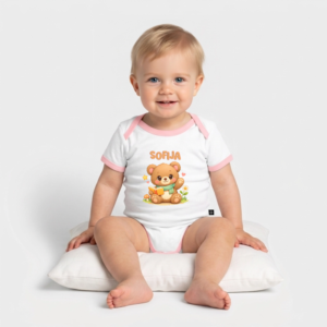 Organic Baby Bodysuit  "Sofija" White/Pink | Fairytale Reading Bear - Azalia Kids