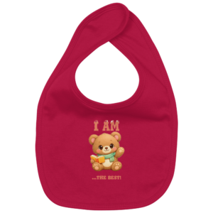 Personalized Organic Baby Bib "Fairytale Bear" - Azalia Kids<span> - </span>Red/Raudonos