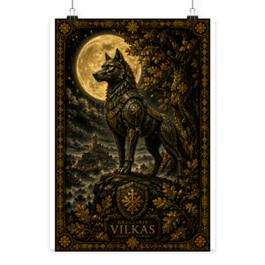 Art Poster “Baltic Legends | GELEŽINIS VILKAS — The Legendary Guardian of Vilnius” (42×60 cm) | Azalia Art Kopie - Poster Din A2 (hoch)