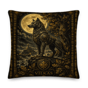 Premium Art Pillow Amulet “GELEŽINIS VILKAS — The Legendary Guardian of Vilnius”
